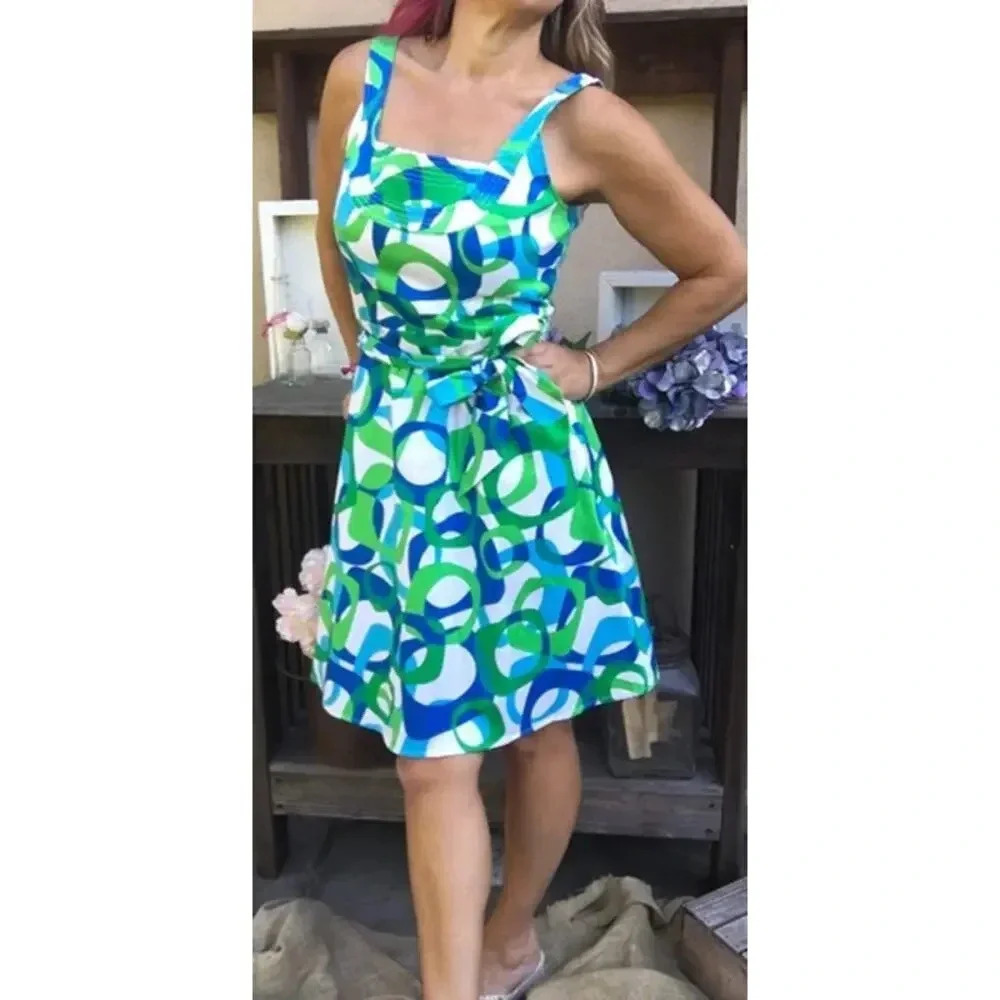 Spense Fit & Flare Dress Blue Green Size 6 NWT
